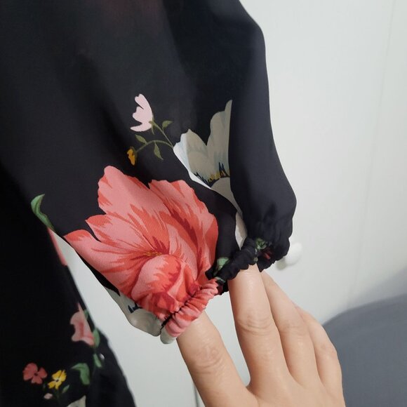 OLD NAVY FLORAL DRESS WOMENS M BLACK with Slip Ruffle Long Sleeve - Picture 5 of 10